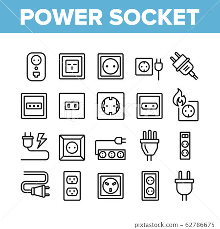 Electric Power Socket Collection Icons Set Vector Electric Power Socket Collection Icons Set Vector 62786675