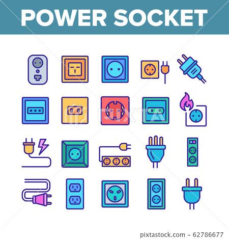Electric Power Socket Collection Icons Set Vector Electric Power Socket Collection Icons Set Vector 62786677