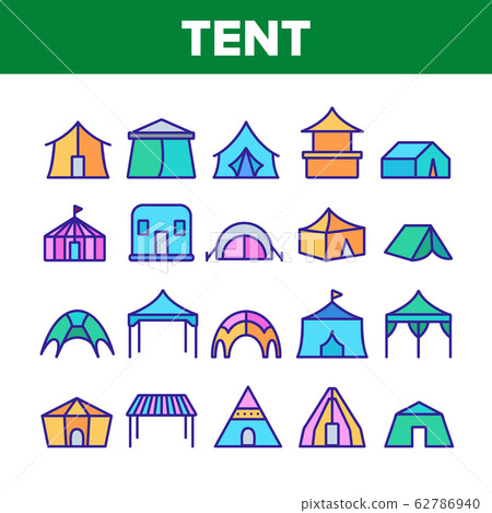 Tent Travel And Circus Collection Icons Set Vector 62786940