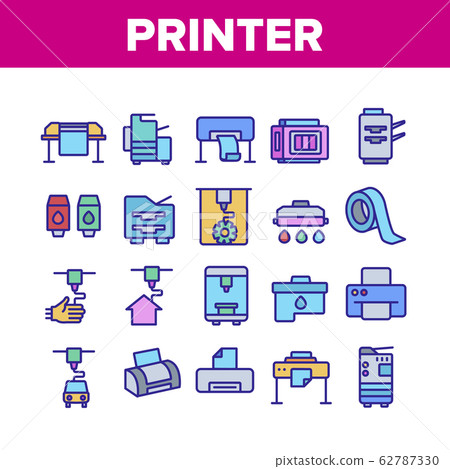 Printer Equipment Collection Icons Set Vector 62787330