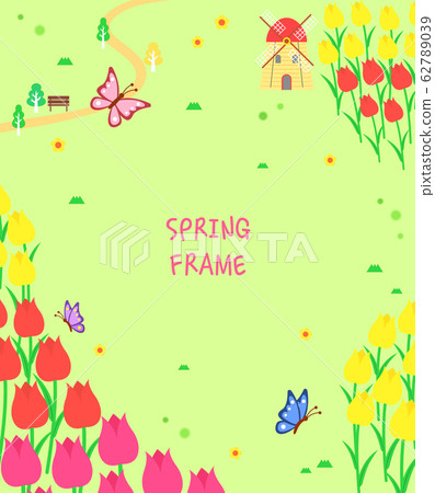 Warm spring flowers landscape frame 6 - Stock Illustration [62789039 ...