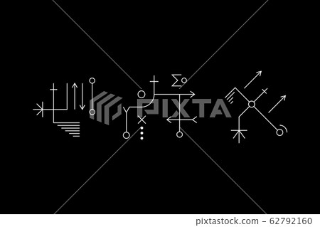 Mysterious geometry white symbol set. Ancient secret inscriptions. Cave drawings. UFO signs. Design symbols for puzzle, logic, metroidvania and indie games. Vector illustration. Mysterious geometry white symbol set. Ancient secret inscriptions. Cave drawings. UFO signs. Design symbols for puzzle, logic, metroidvania and indie games. Vector illustration. 62792160
