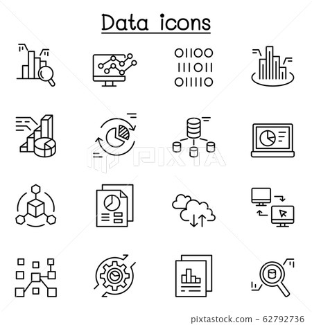 Data icon set in thin line style-插圖素材 [62792736] - PIXTA圖庫