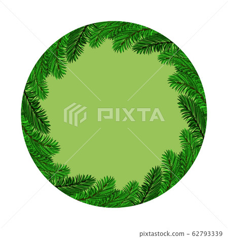 Christmas Round Banner with Fir Branches. New Year Poster Isolated on White Background 62793339