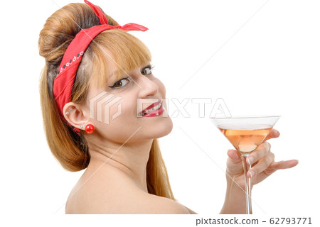 Retro beautiful pin up girl drink a glass of rose Retro beautiful pin up girl drink a glass of rose 62793771