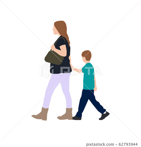 步行者/行人全身（側身）輪廓圖/媽媽和孩子 62793944