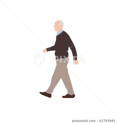 Walking person / pedestrian whole body (sideways) silhouette illustration / old man / elderly man Walking person / pedestrian whole body (sideways) silhouette illustration / old man / elderly man 62793945