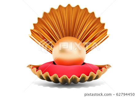 Golden Shell with Pearl, 3d rendering - Stock Illustration [62794450] - PIXTA