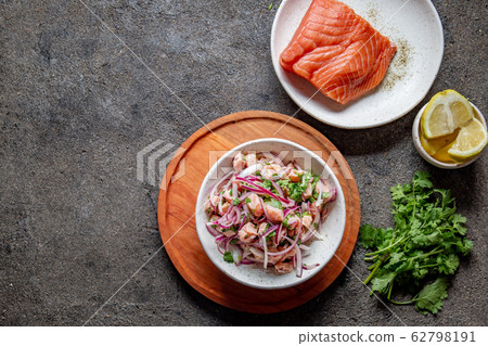 CHILEAN SALMON SEVICHE. Fresh raw salmon marinaded 62798191