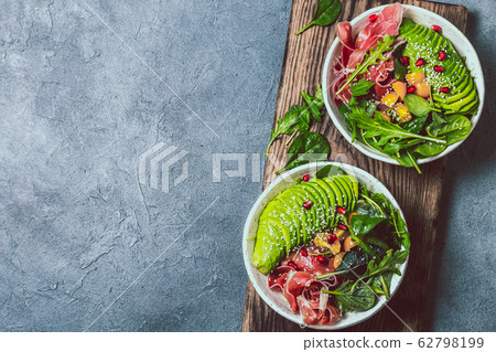Low carbs bowl. Fresh salad with green spinach, Low carbs bowl. Fresh salad with green spinach, 62798199