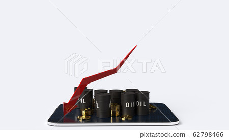 The red Arrow pointing down and oil tanks 3d rendering image for Petroleum business content. The red Arrow pointing down and oil tanks 3d rendering image for Petroleum business content. 62798466