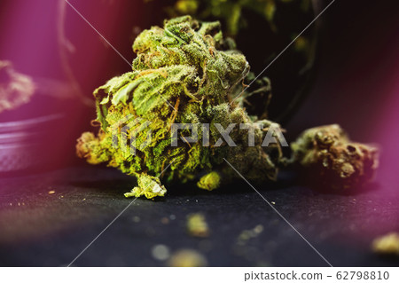 Cannabis bud on black background. Macro Marijuana. 62798810