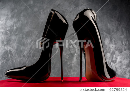 Black fetish shiny patent leather stiletto high 62799824