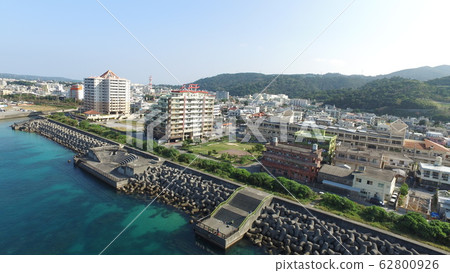 Aerial view of Higashie Beach, Nago City, Okinawa Prefecture 62800926