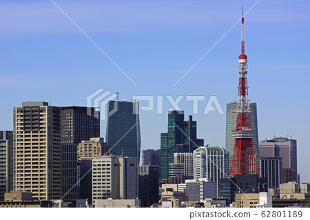 Tokyo Tower and buildings seen from Shibaura Tokyo Tower and buildings seen from Shibaura 62801189