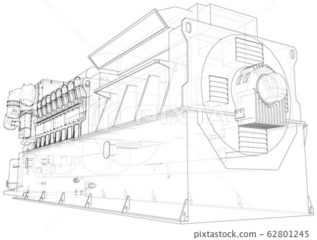 High voltage industrial standby dieasel generator at a power generation. The layers of visible and invisible lines are separated. EPS10 format. Wire-frame 62801245