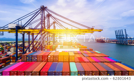 Container ship at industrial port in import export 62801643