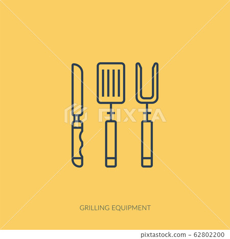 Vector outline icon of barbecue and picnic -... - Stock Illustration ...
