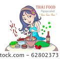 Beautiful women are cooking popular Thai food, papaya salad on a white background. 62802373