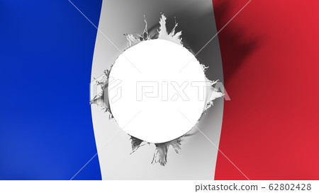 Hole cut in the flag of France 62802428