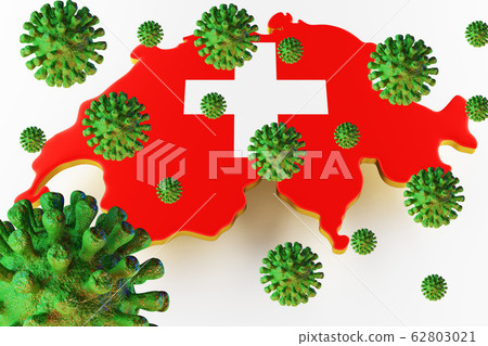 Contagious HIV AIDS, Flur or Coronavirus with Switzerland map. 3D rendering Contagious HIV AIDS, Flur or Coronavirus with Switzerland map. 3D rendering 62803021