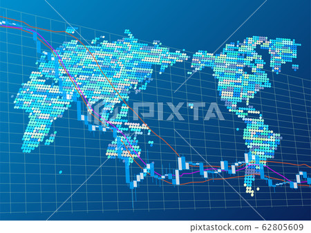 World map and image of falling stock prices 62805609