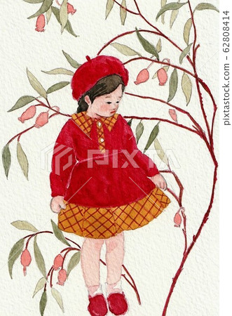 Watercolor girl autumn flower 62808414