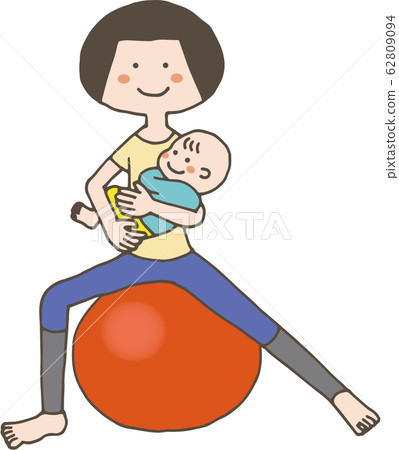 Postpartum woman and baby doing balance ball exercise Postpartum woman and baby doing balance ball exercise 62809094