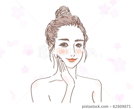 Odango hair woman with one hand on her cheek and smiling Odango hair woman with one hand on her cheek and smiling 62809871