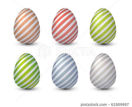 Realistic easter eggs set with stripes in modern snorkel palette. Vector illustration. Realistic easter eggs set with stripes in modern snorkel palette. Vector illustration. 62809997