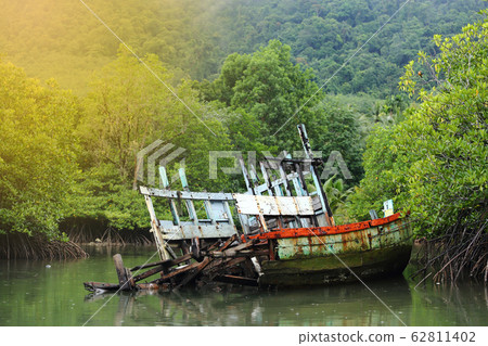 Old Sink fishing boat dock dead along mangrove 62811402