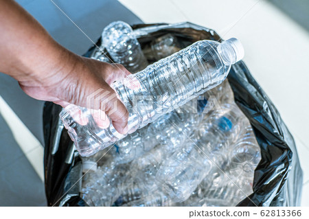 Closeup plastic bottles in trash bag, Global environment problem Closeup plastic bottles in trash bag, Global environment problem 62813366