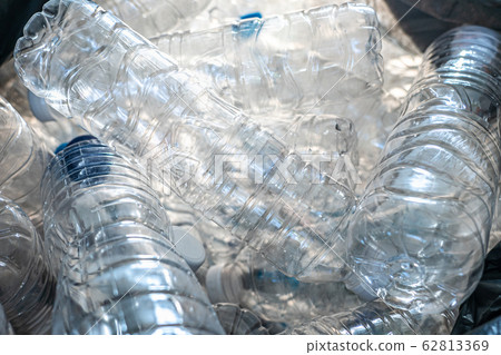 Closeup plastic bottles in trash bag, Global environment problem Closeup plastic bottles in trash bag, Global environment problem 62813369