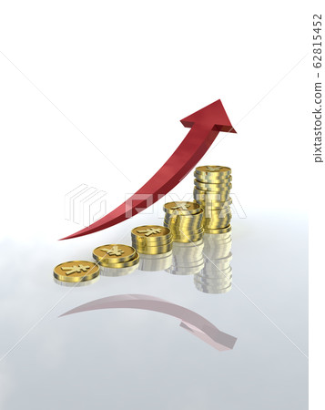 CG illustration Increasing graph-shaped coins and arrows Yen CG illustration Increasing graph-shaped coins and arrows Yen 62815452