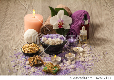 Composition of spa treatment on the light wooden Composition of spa treatment on the light wooden 62817145