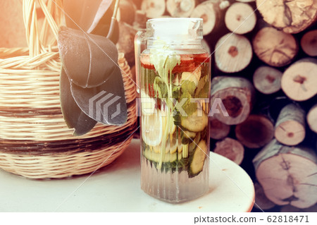 Infused water with cucumber, lime and mint 62818471