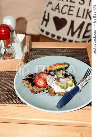 Bruschetta vegetarian dish with toast and avocado Bruschetta vegetarian dish with toast and avocado 62818472