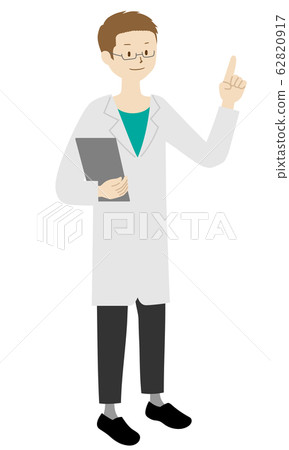 Illustration of a male (doctor) standing (pointing pose) Illustration of a male (doctor) standing (pointing pose) 62820917