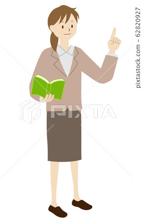 Illustration of a woman (teacher) standing (pointing pose) Illustration of a woman (teacher) standing (pointing pose) 62820927