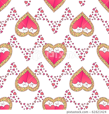 Seamless pattern of cats in hearts - Stock Illustration [62821424] - PIXTA