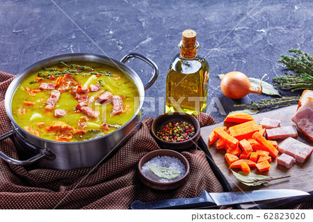 Classic german split pea stew with ingredients 62823020