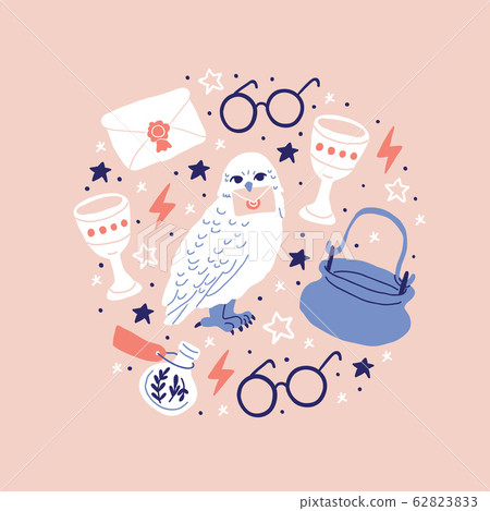white owl holding letter in claw, round glasses white owl holding letter in claw, round glasses 62823833