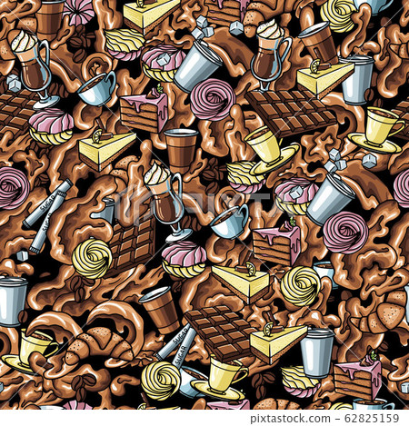 coffee chocolate texture seamless with drink and sweets, cake, 62825159