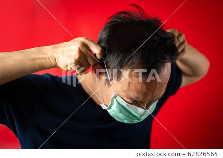 Man show wear mask for prevent virus infect Man show wear mask for prevent virus infect 62826565