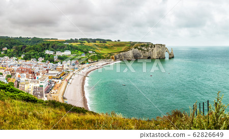 Panorama of natural chalk cliffs of Etretat 62826649