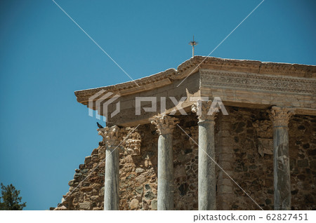 Marble columns and architrave in the Roman Theater of Merida 62827451