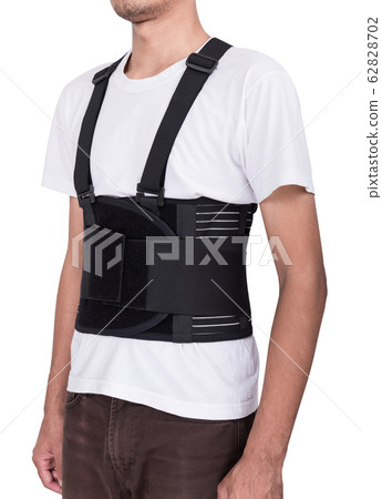 Worker man wear back support belts 62828702