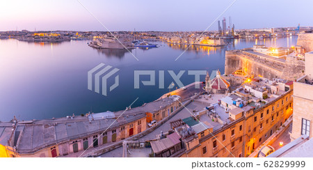 Valletta and the Grand Harbor at dawn. Malta. Valletta and the Grand Harbor at dawn. Malta. 62829999