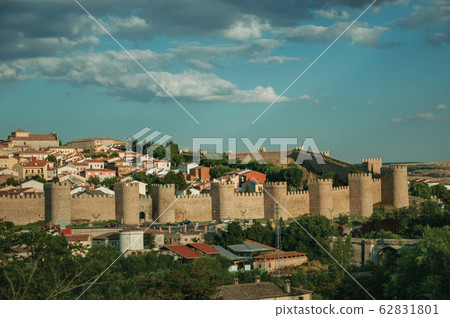 City landscape with large stone wall and towers at Avila City landscape with large stone wall and towers at Avila 62831801