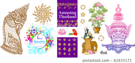 Collection of clip art of traditional thai elements for design. 62833171